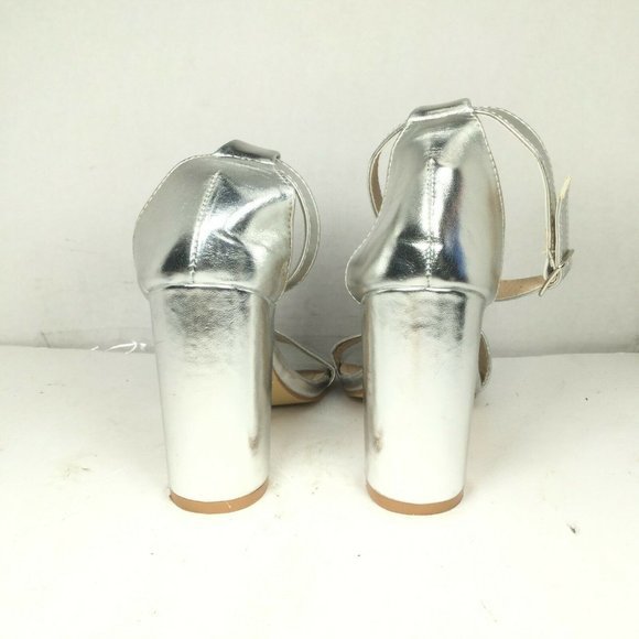 Hype Women's Ankle Strap Open Toe Block Heels Silver Size 7 - Picture 3 of 9